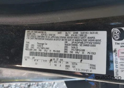 2015 Ford Fiesta Se from USA, damaged, VIN 3FADP4BJ7FM210682
